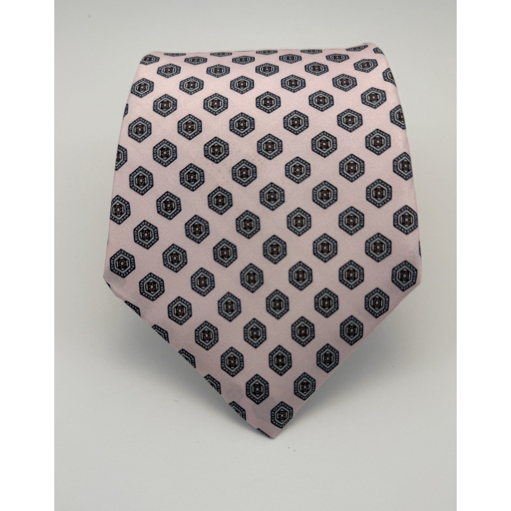 Vintage Hardy Amies Silk Tie Pink Medallion Design NWOT 56" Short